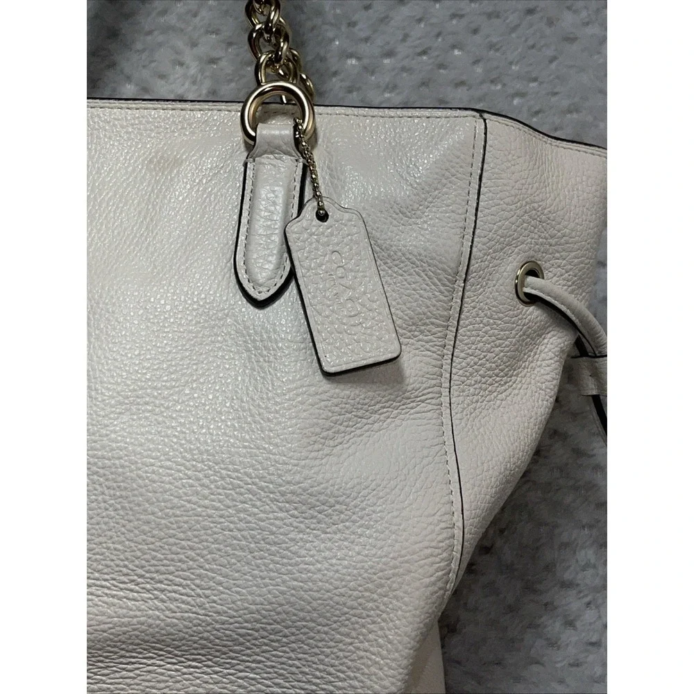Coach White Leather Shoulder Tote with Gold Hardware